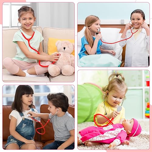 Miniatura 7 de Hanaive Paquete de 20 juguetes de estetoscopio para niños, estetoscopio de trabajo real a granel para Halloween, enfermera, médico, juguete de
