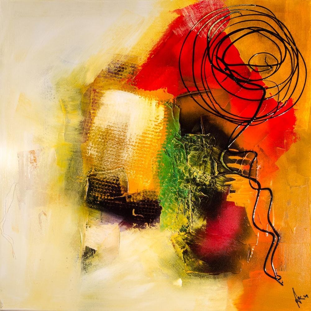 Pitaara Box Modern Abstract Art D1 | Canvas Painting for Bedroom & Living Room | Engineered Wood Frame | 14 x 14 inch (36 x 36 cms)