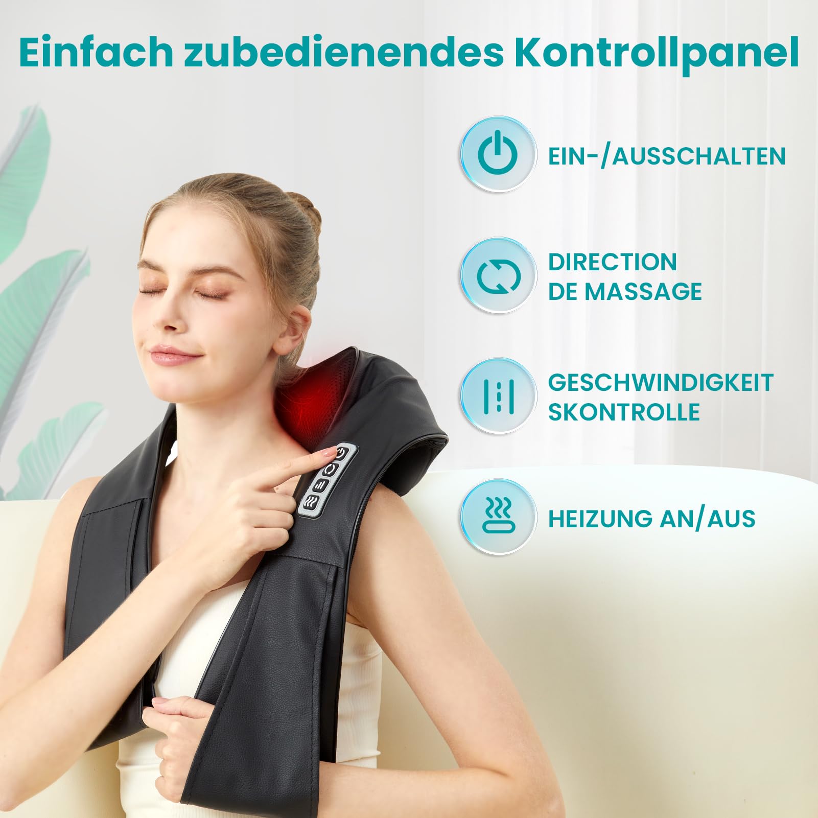 Nackenmassagegerät mit Wärme, Kabelgebundenes PU-Leder Massage für Nacken & Schultern，Shiatsu Massagegerät für Nacken Rücken Schulter, mit Netz- & Auto-Adapter,Geschenke für Frauen/Mütter/Väter