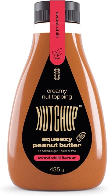NUTCHUP | Pierwsze wyciskane masło orzechowe nabite w butelkę | Kremowa polewa orzekowa | Butelka 435g (Sweet Chilli)