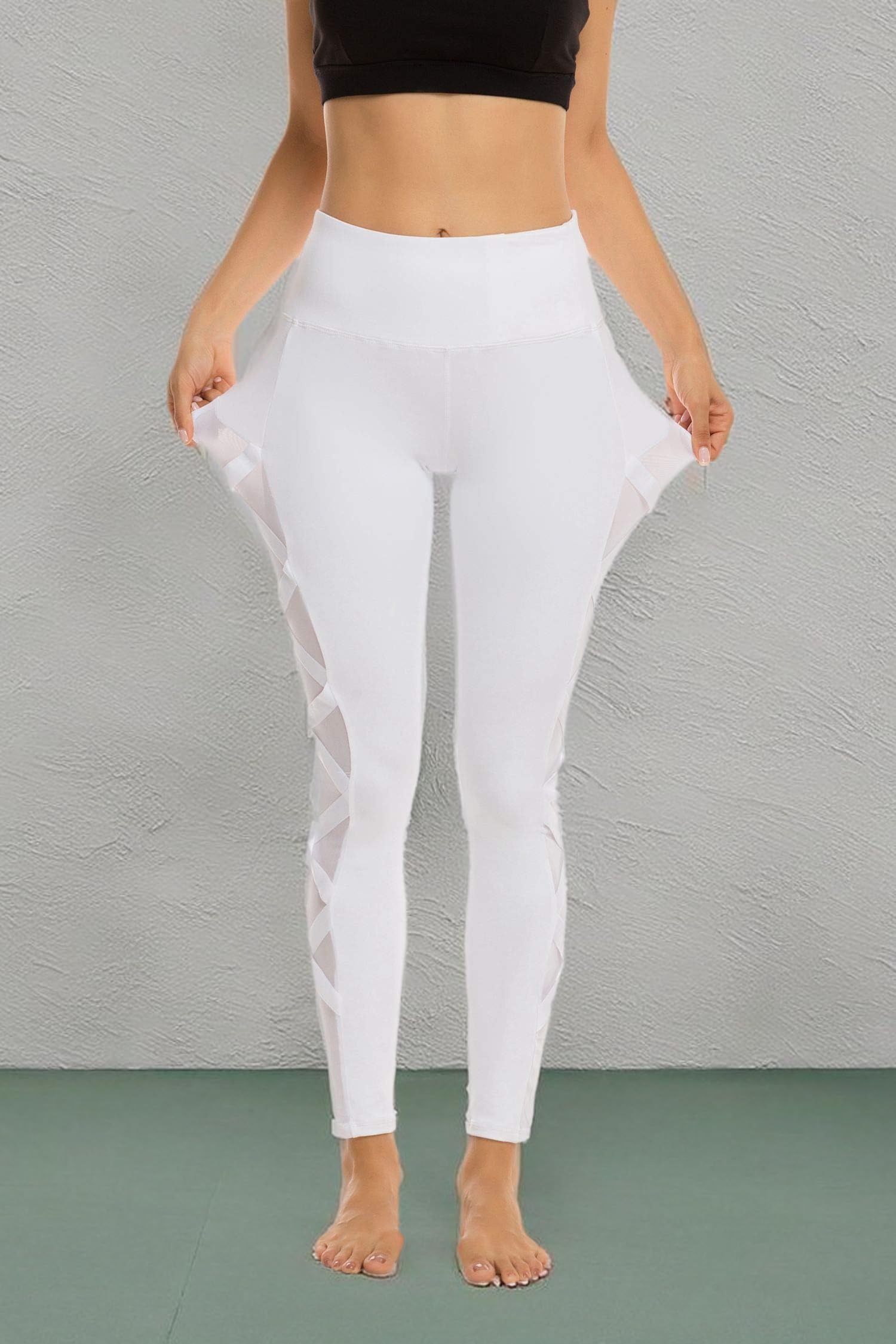 romansong Legging de yoga en maille pour femme avec poche, non transparent, taille haute, contrôle du ventre, extensible dans les 4 sens