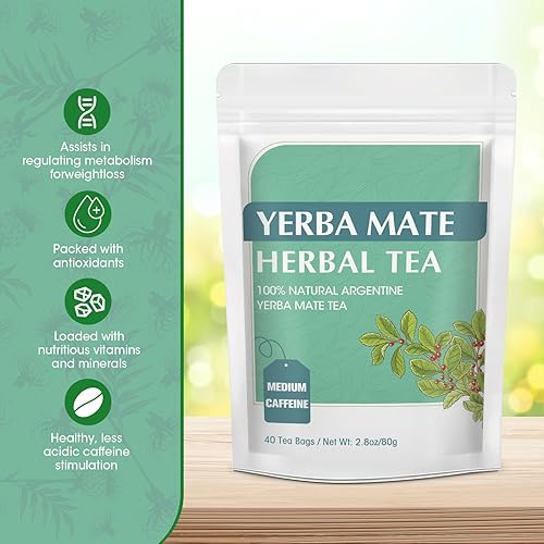 Miniatura 2 de Té de yerba mate, bolsas de té de yerba mate sin ahumar, rico en nutrientes y energía de aumento, reemplazo perfecto de café, sin OMG, 40 bolsas de