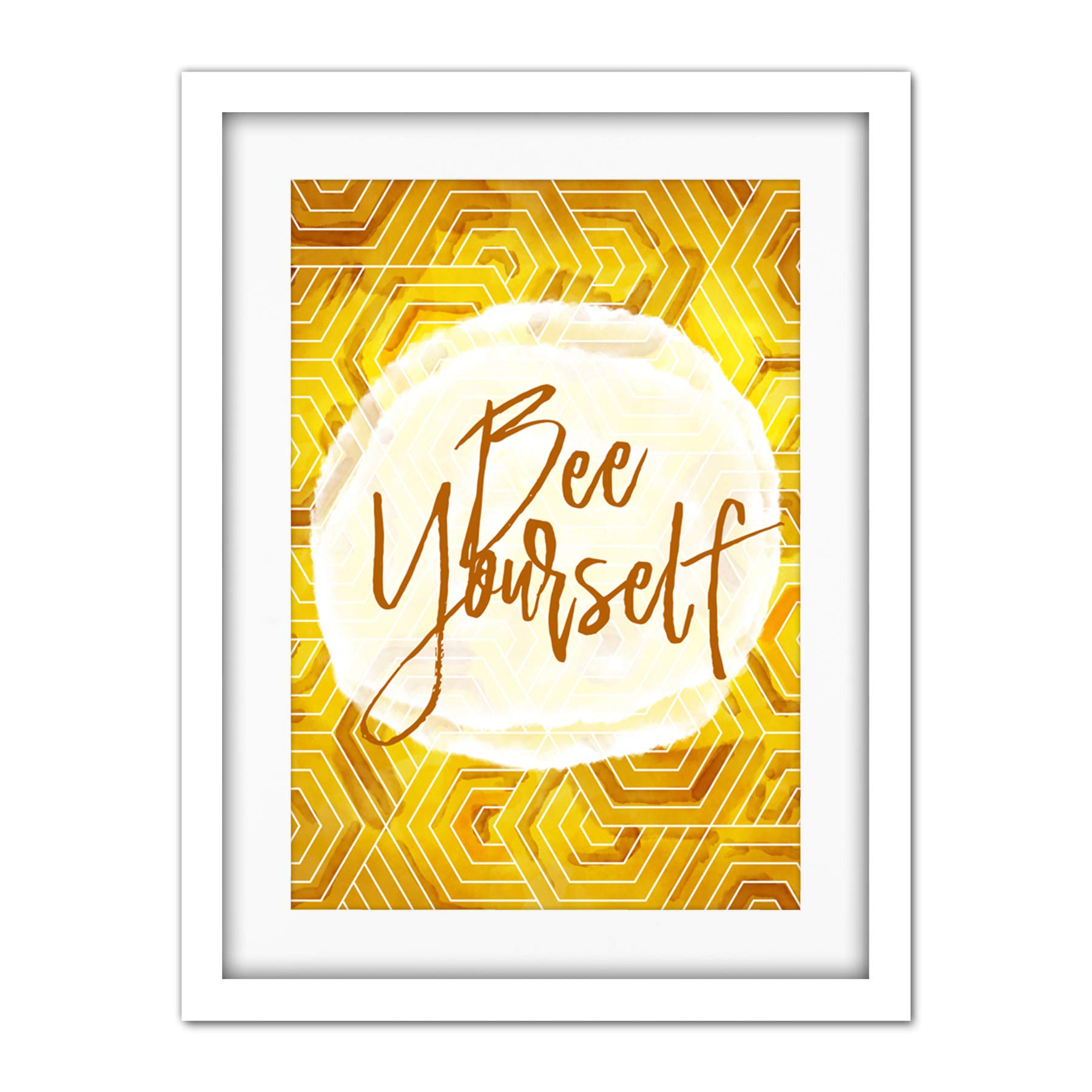 Wee Blue Coo Bee Be Yourself Honeycomb Artwork Framed Wall Art Print 18X24 Inch