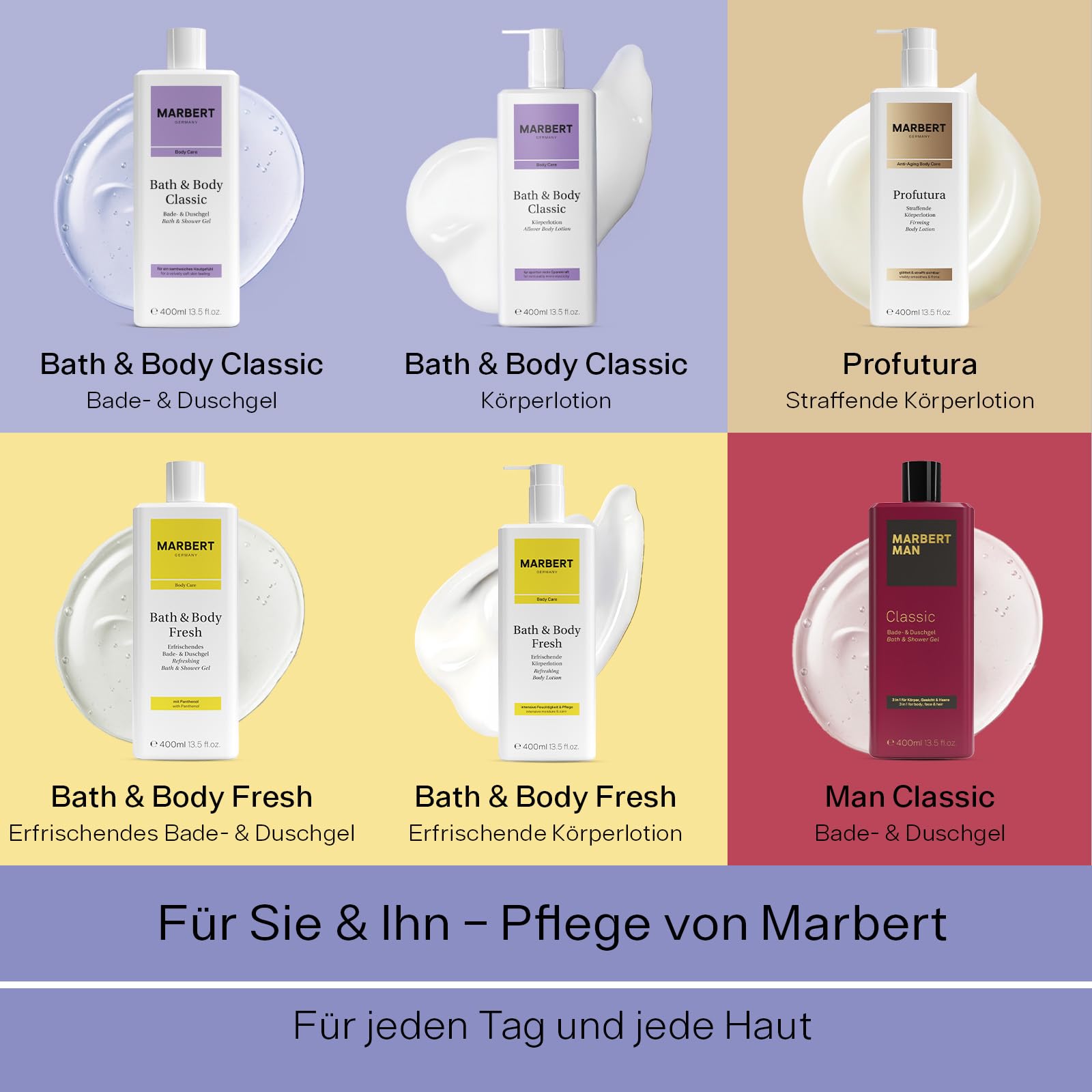 Marbert Bath & Body Classic 6 x 400 ml – Bade- & Duschgel mit Blumigem Chypre-Duft – Sanfte Reinigung & Geschmeidige Pflege für alle Hauttypen