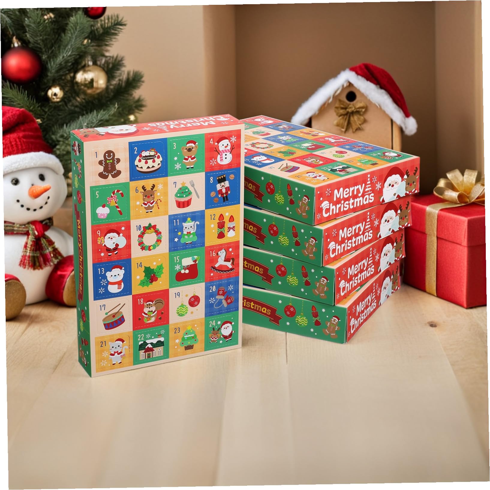 15 Pezzi Calendario Avvento Natale Scatole di Carta da Riempire con Scomparti per Caramelle e Dolcetti Giochi Interattivi Famiglia e Festa Calendario Festivo per Casa e Ufficio