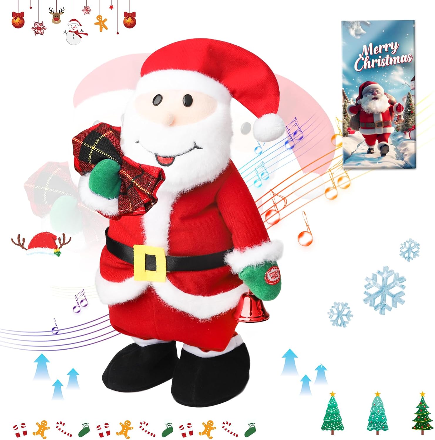 Jumping Dancing Singing Santa, Singing Dancing Santa Claus Toys Animated Christmas Plush Toy Funny White Elephant Musical Plush Toys 2025 Xmas New Year Gift for Kids,15"