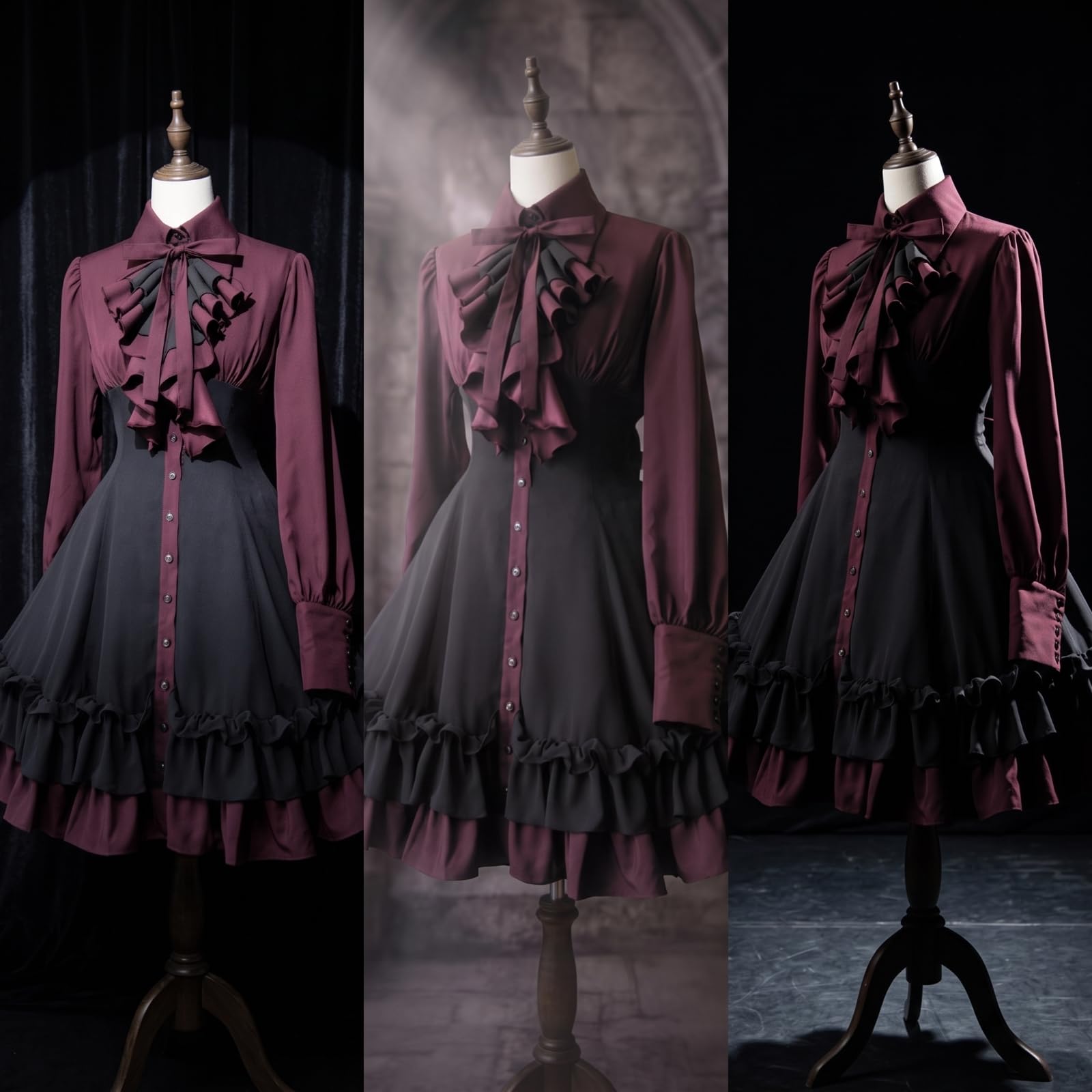 Abito a Maniche Lunghe Collo Abbottonato, Gotico, Abito con, per Cosplay, Cosplayer
