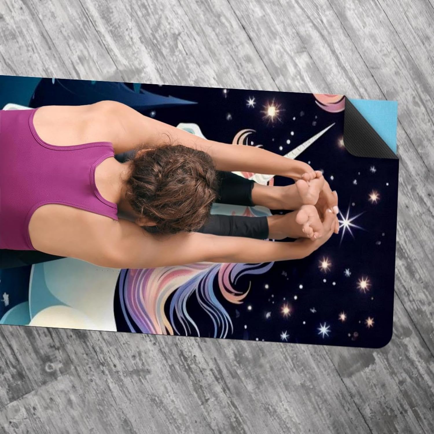 Yoga Towel, Galaxy Unicorn Pattern Non Slip Sweat Absorbent Hot Yoga Mat Towel for Hot Yoga, Pilates and Fitness - 72.8" x 26.8"
