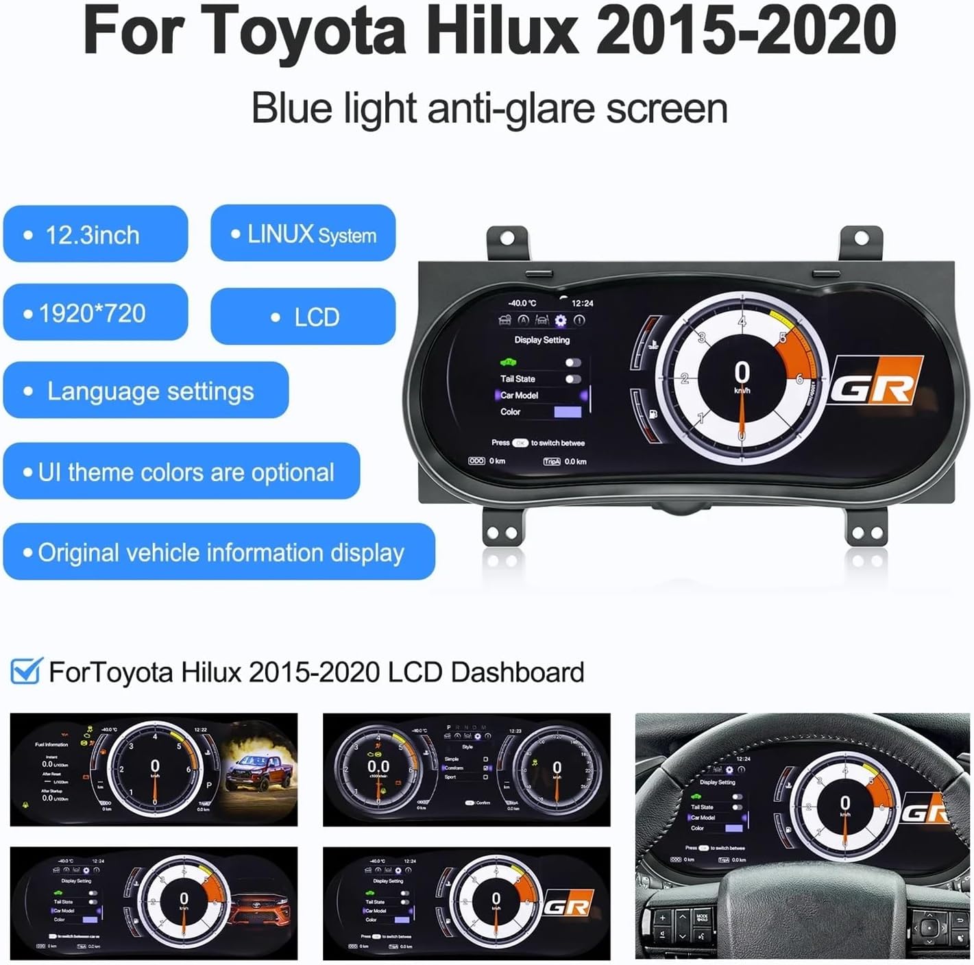 Compatible with Toyota Hilux/Fortuner 2015-2020 Car Upgrade LCD Dashboard Digital Cluster System Auto Speedometer Instrument