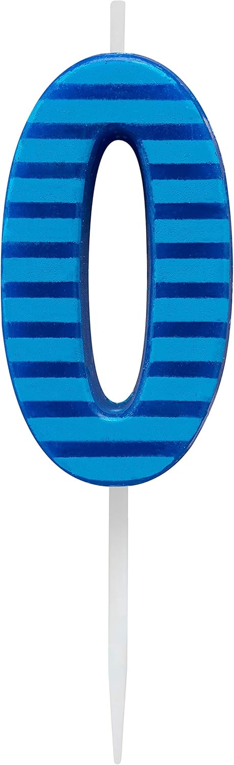 Papyrus Number 0 Birthday Candle, Blue Stripes (1-Count)