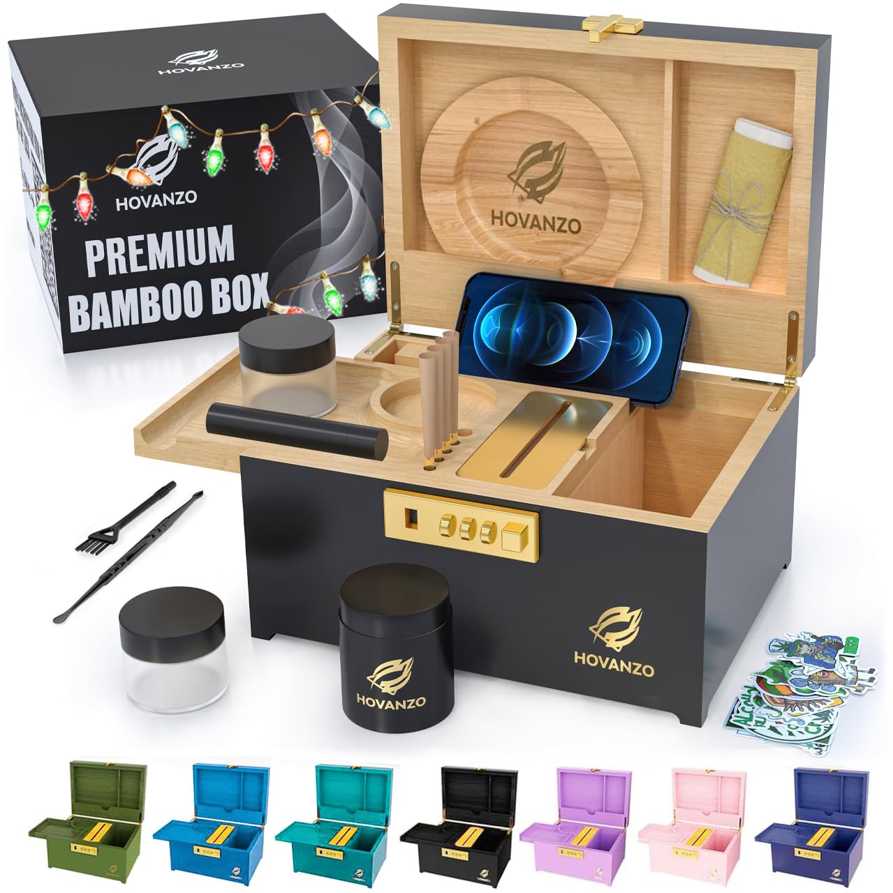 HOVANZO Premium Large Bamboo Box - Locking Storage Decorative Box