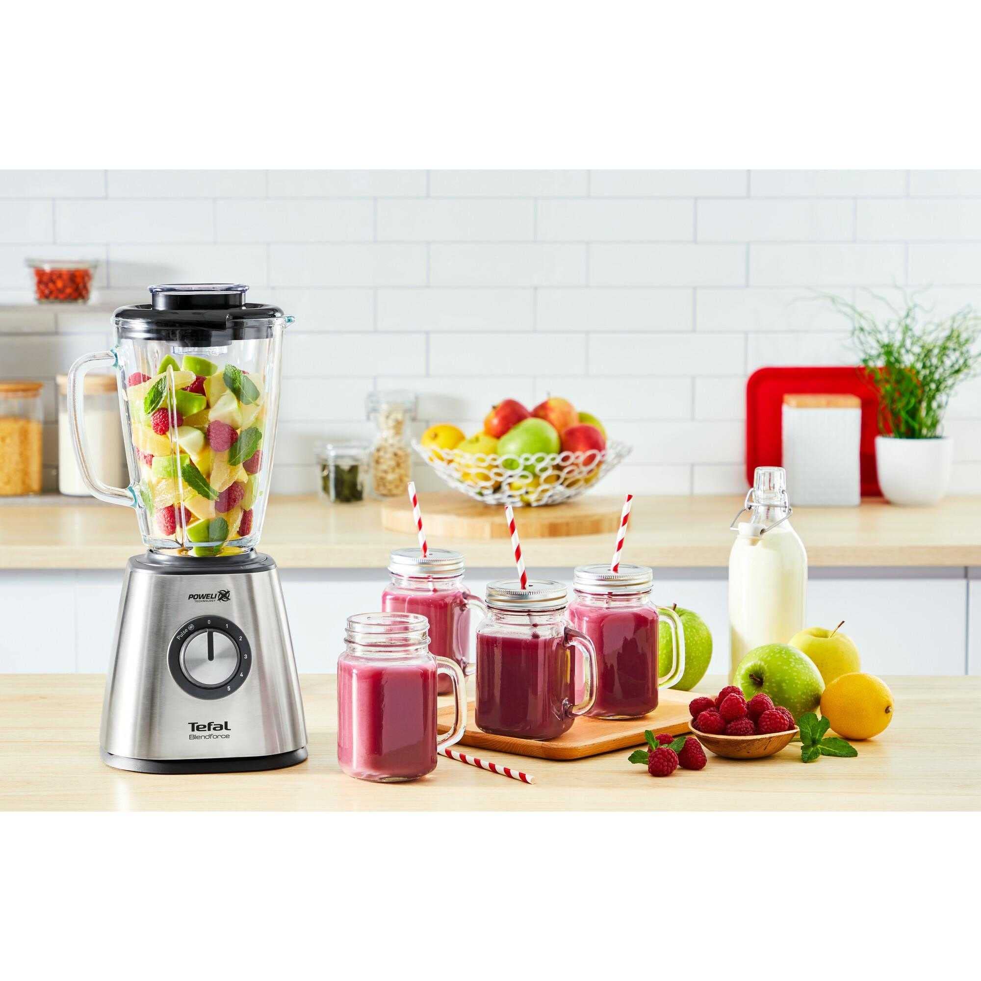 TEFAL Blendforce 2 BL439D31 Blender kielichowy stojący, Stalowy o mocy 800 W, 5 prędkości blendowania, Wytrzymałe ostrza Powelix, 2L Pojemności