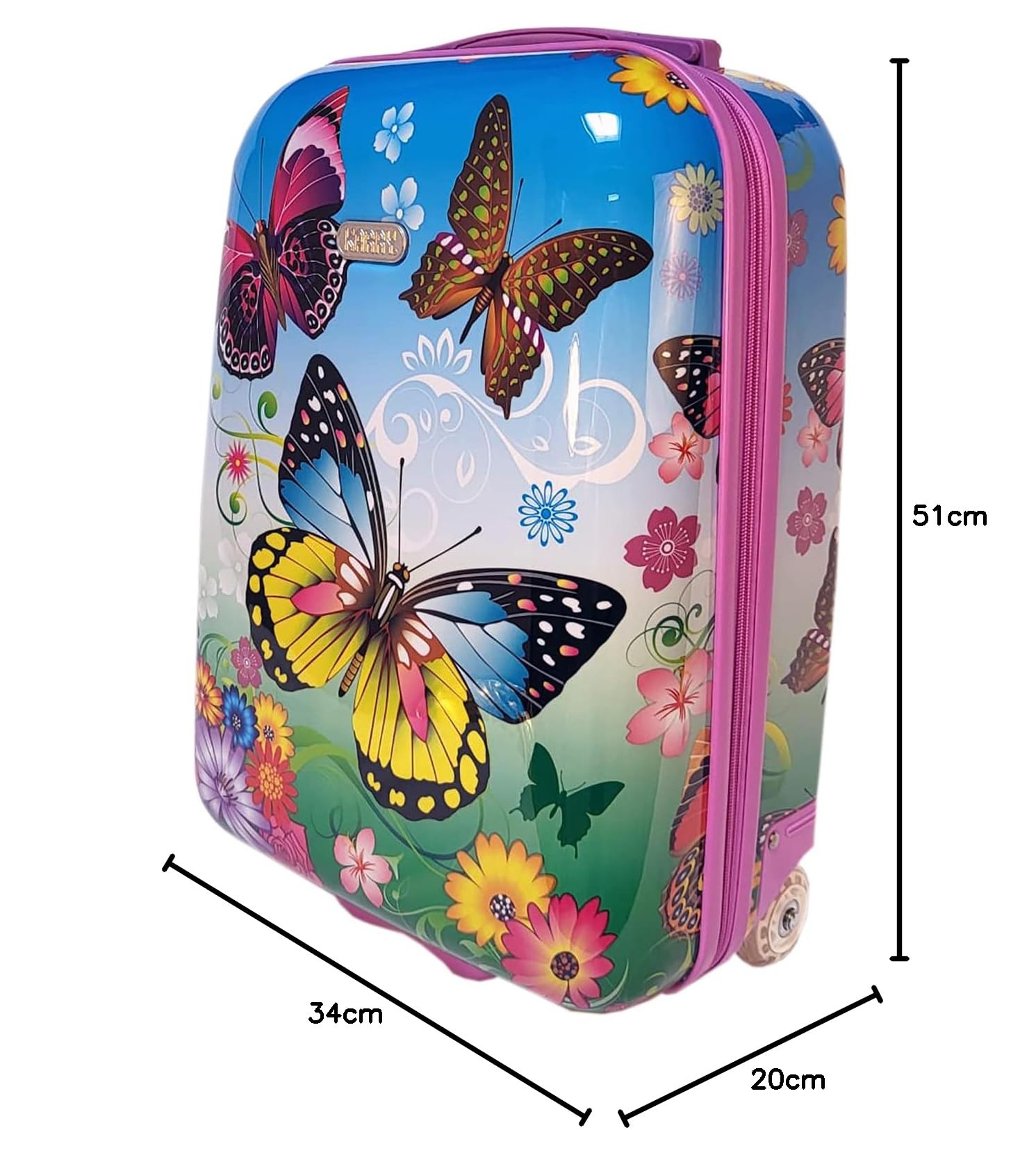 Karry Kinderkoffer Reisekoffer Trolley Hartschalen Koffer Handgepäck Mädchen LED Skater Rollen Schmetterling Butterfly 819