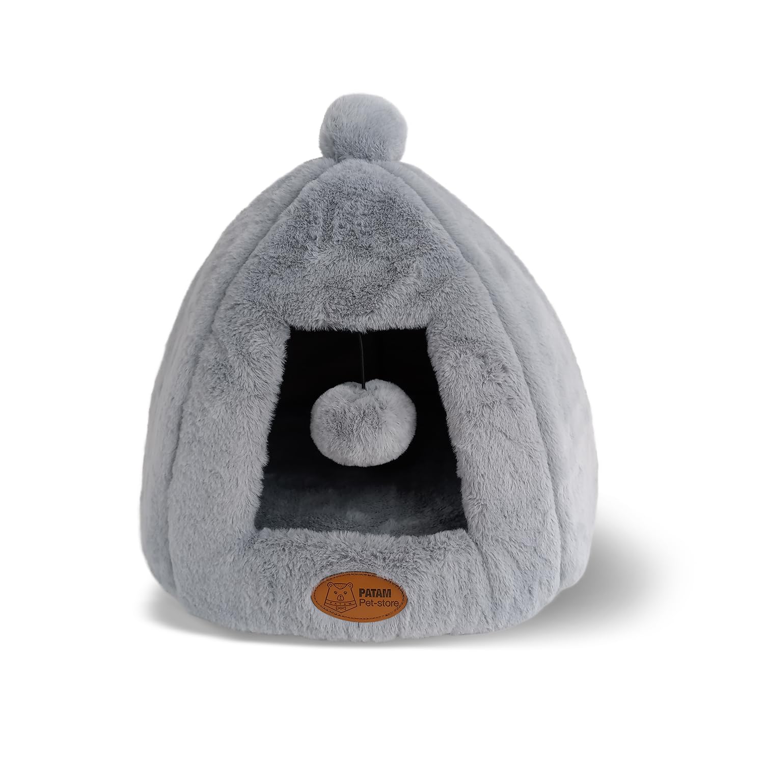 Domek dla psów i kotów, antypoślizgowy z miękkiej pluszowej tkaniny, zmywalny, namiot z zabawką w piłkę, 43 x 43 x 43 x 43 cm - Igloo Grey, 43x43x43cm
