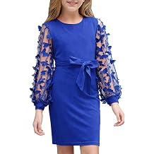 ALISISTER Girls Dresses Mesh Puff Long Sleeve Dress with Butterflies 7-16 Years