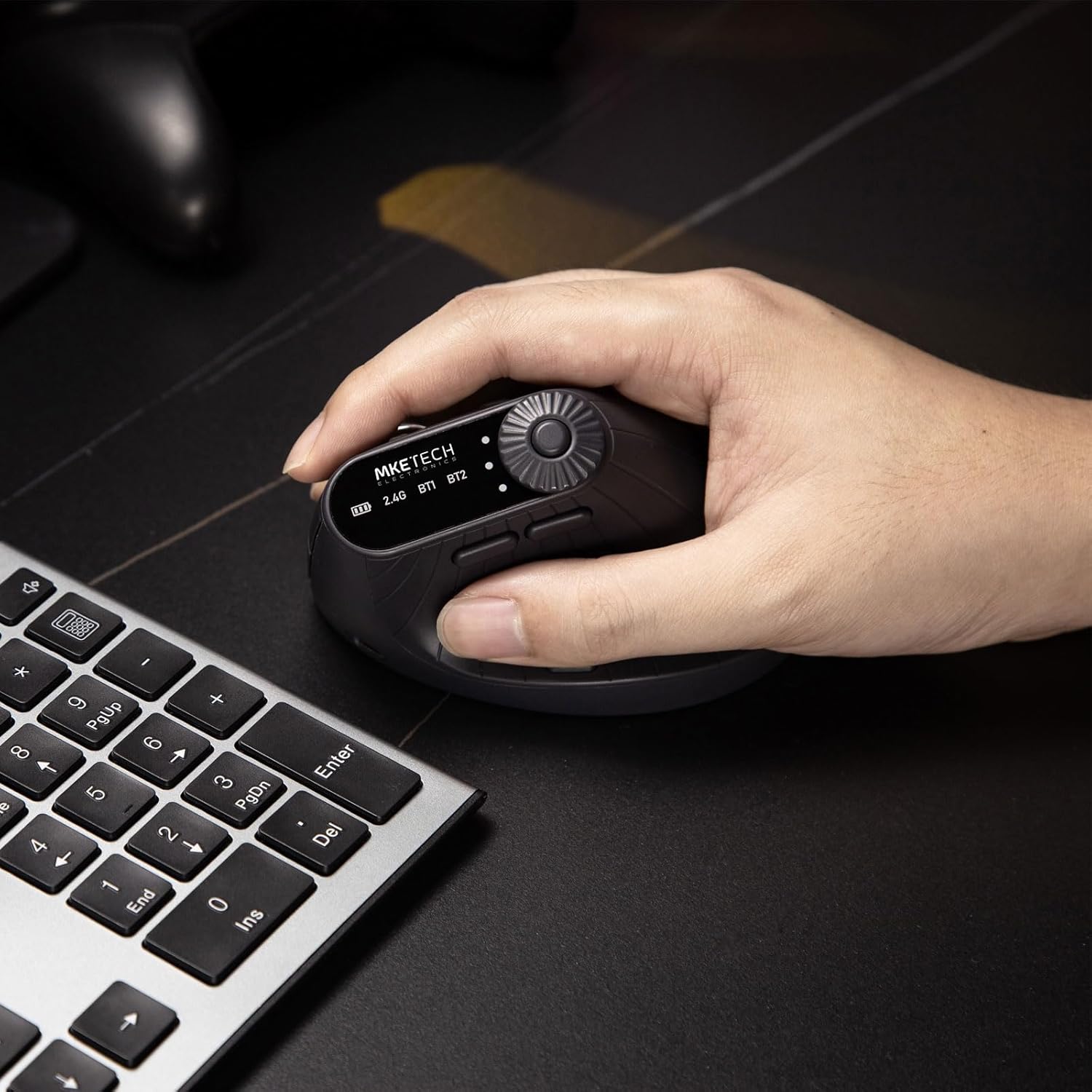 Vertical Ergonomic Mouse 2.4G Wireless BT Task Window Switching and Horizontal Scrolling,Adjustable DPI, Lightweight for Laptop,Desktop,PC,MacBook, Black (MKE 604)