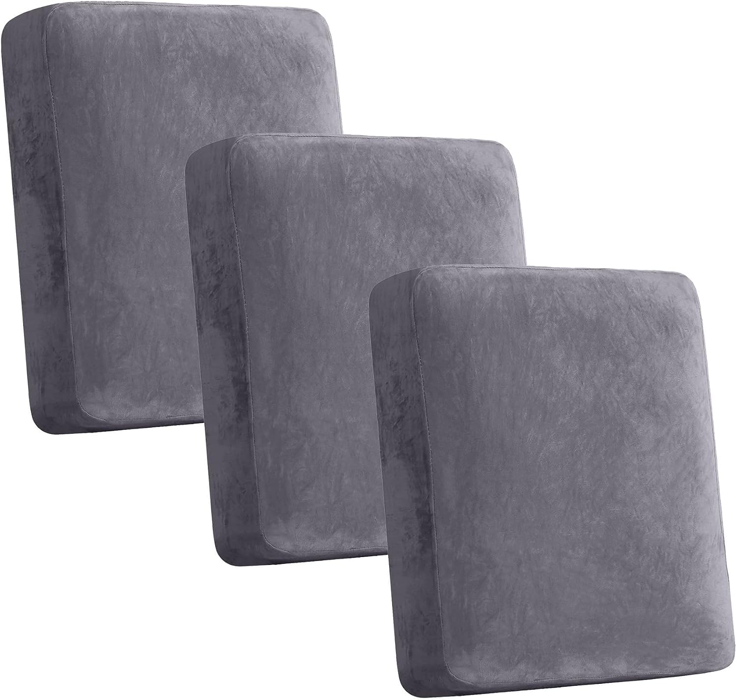 Framendino, 3 Pack Couch Cushion Cover Velvet Stretch Sofa Slipcovers Washable Furniture Protector for Sectional Sofa Grey