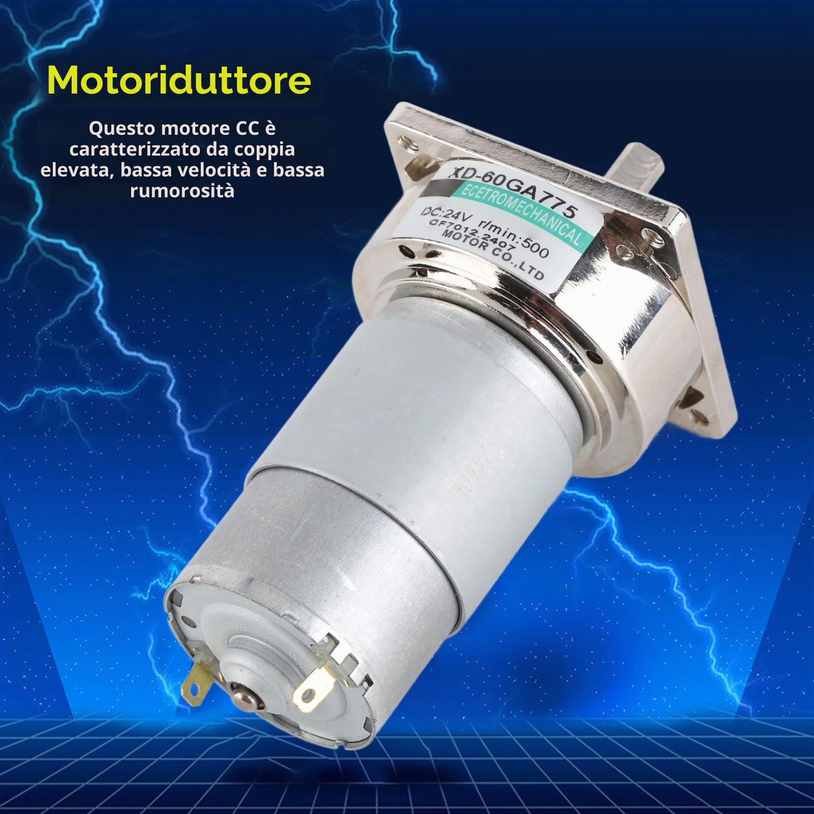 Motore a corrente continua, 12 V / 24V motore in metallo Motoriduttore a velocità regolabile 10-600rpm 35W CW/CCW Motore a bassa velocità(24 V 500 giri/min)