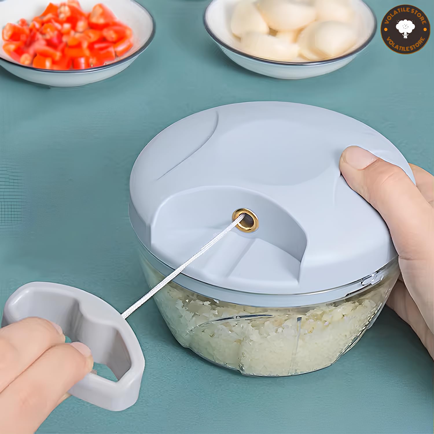 Generic Manual Vegetable Cutter Chopper, Hand Pull String Fruit and Vegetable Chopper and Mincer, Stainless Steel Blades, BPA Free (Blue, 500ml), VS2024-04