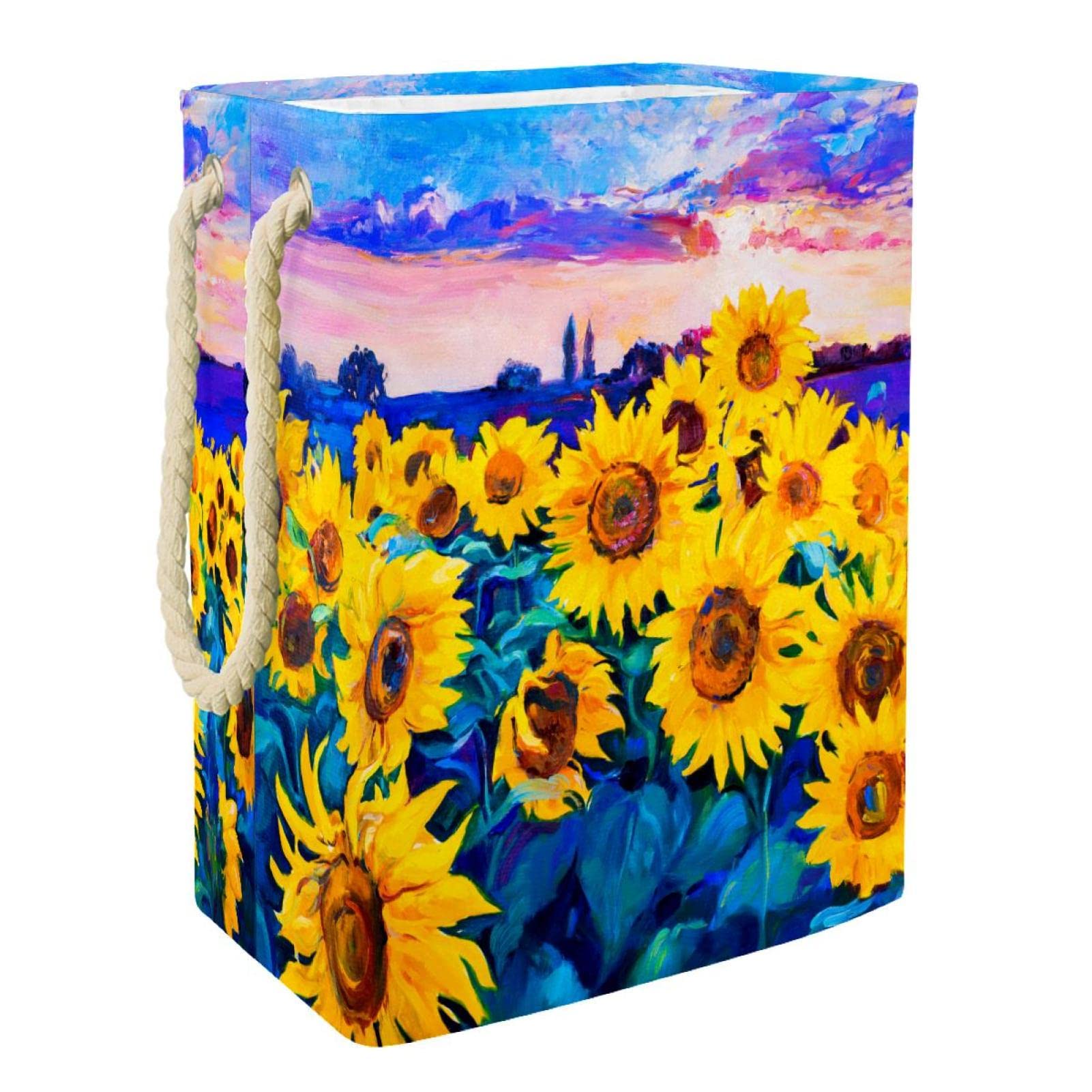 Panier à linge personnalisé motif tournesol pour chambre et bain
