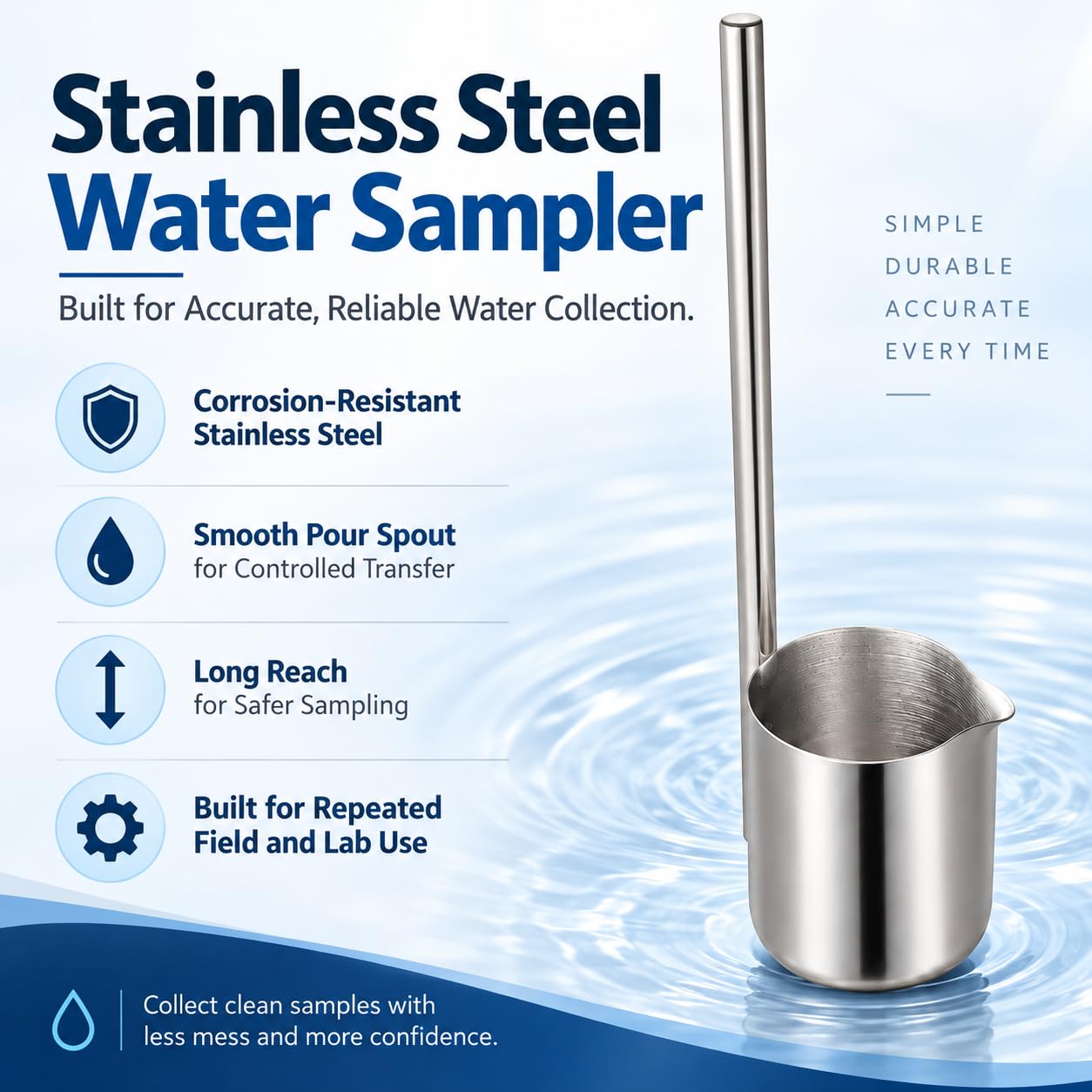 Muestreador De Agua De Acero Inoxidable De 250 Ml, Cucharón Para Muestreo De Agua Con Mango De 1 M, Varilla De Muestreo De Agua Y Cucharón Para Líquidos De Alta Resistencia, Para Recolección De