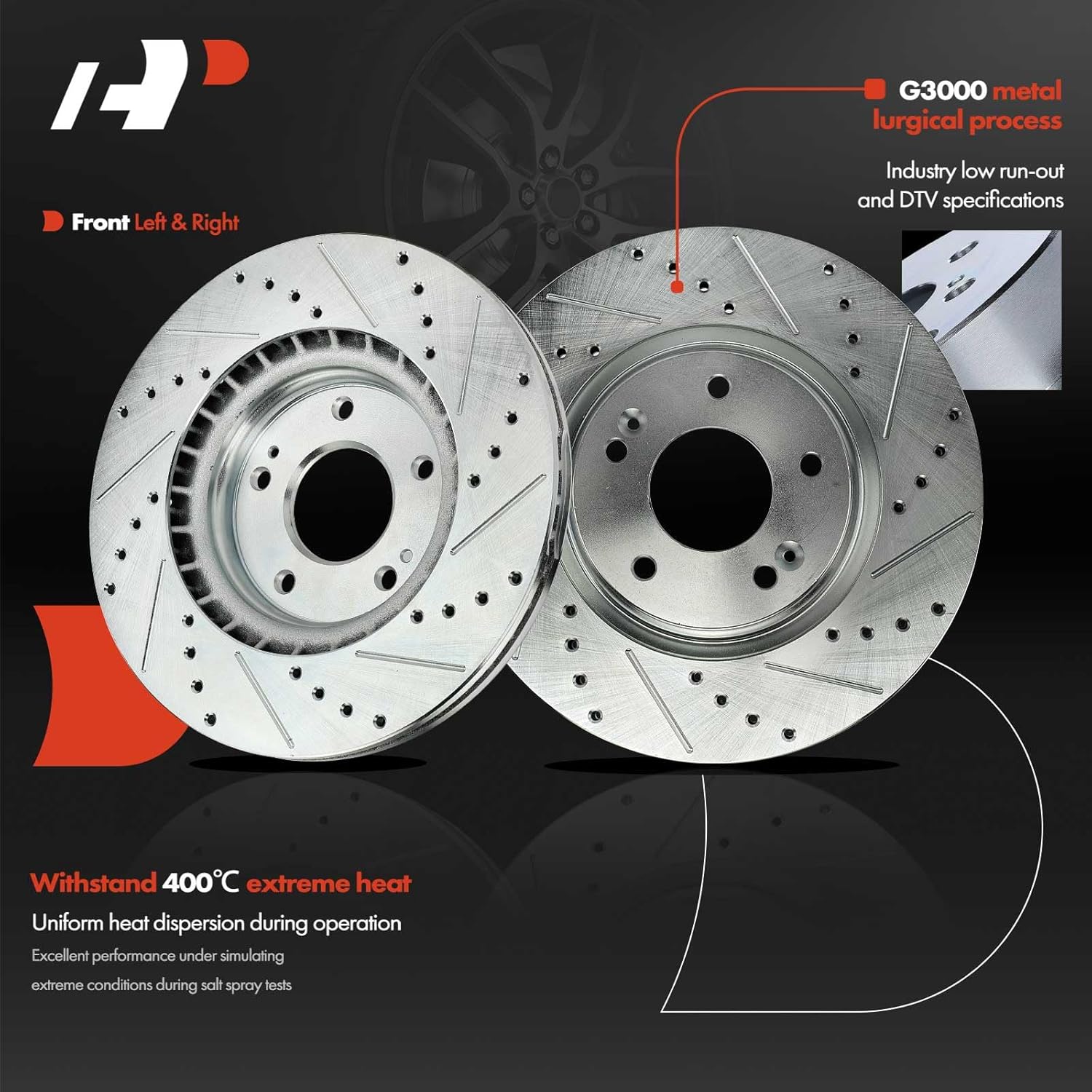 A-Premium Front and Rear Drilled and Slotted Disc Brake Rotors + Ceramic Pads Kit Compatible with Select Kia and Hyundai Models - Sportage 2017-2020, Tucson 2016-2021, 12-PC Set