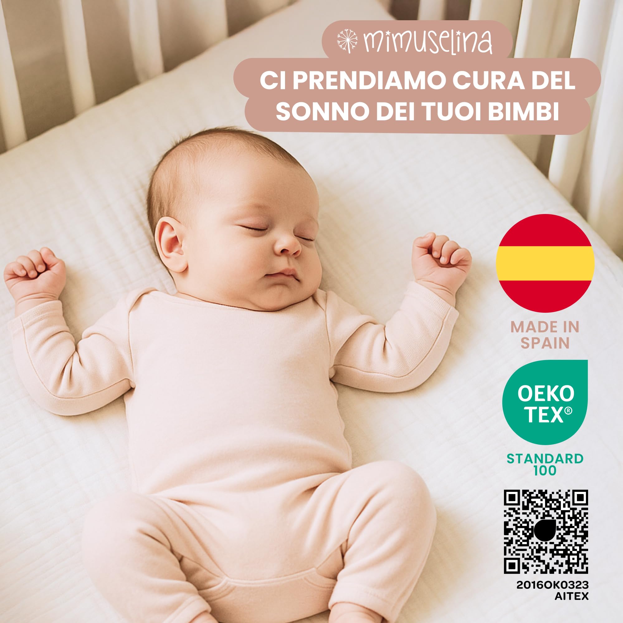 Mimuselina Lenzuola Lettino Neonato 60x120 - Set da 2 Lenzuola Copripiumino Miniculla - 100% Cotone - Mussola Morbida e Traspirante - Made in Spain - [Bianco + Bianco]