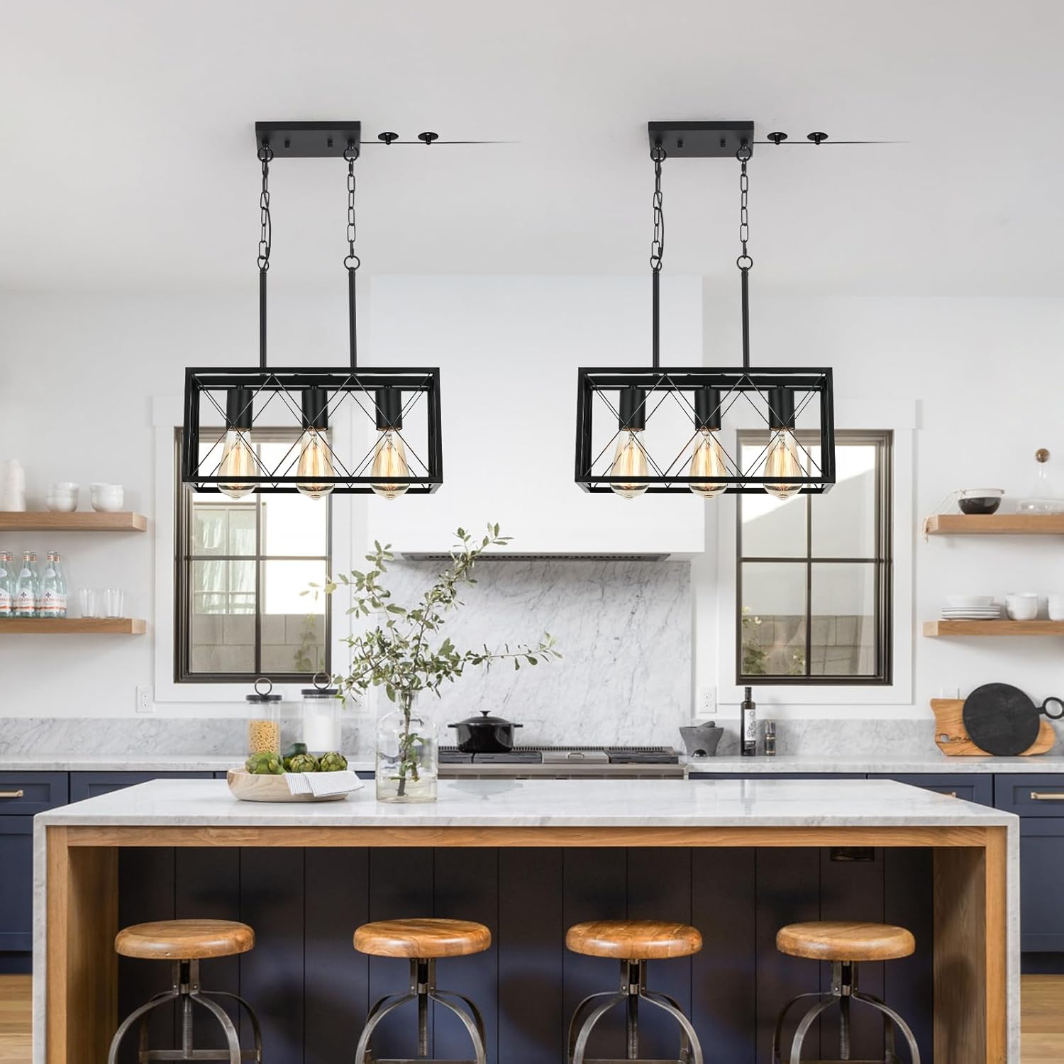 Black Plug in Pendant Light，3-Light Dining Room Light Fixture Over Table,Plug in Ceiling Light for Kitchen Sink，Industrial Metal Kitchen Pendant Lighting Over Island.