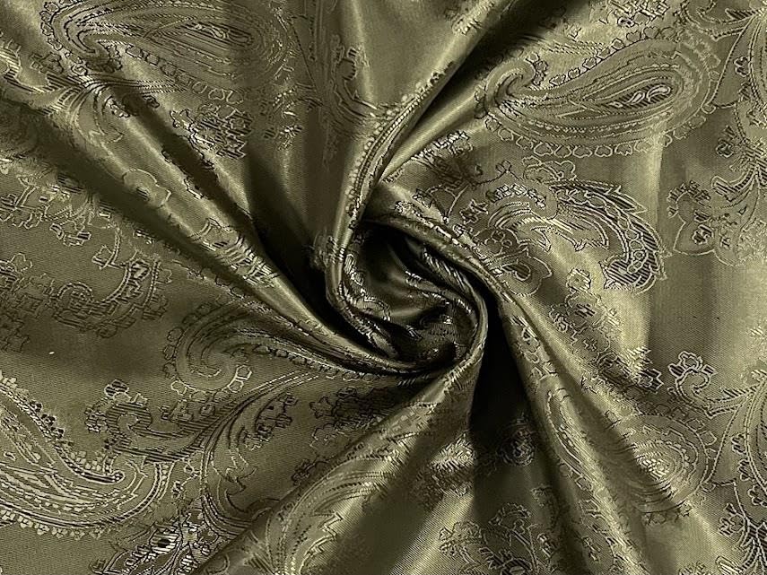Paisley Jacquard Satin Lining Fabric Material Olive Green 5MTR