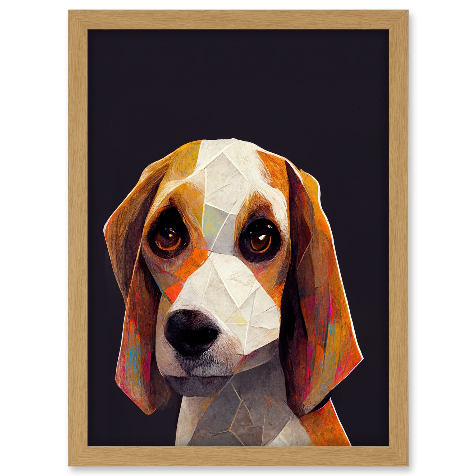 Doppelganger33 LTD Geometric Beagle Dog On Black Artwork Framed A3 Wall Art Print