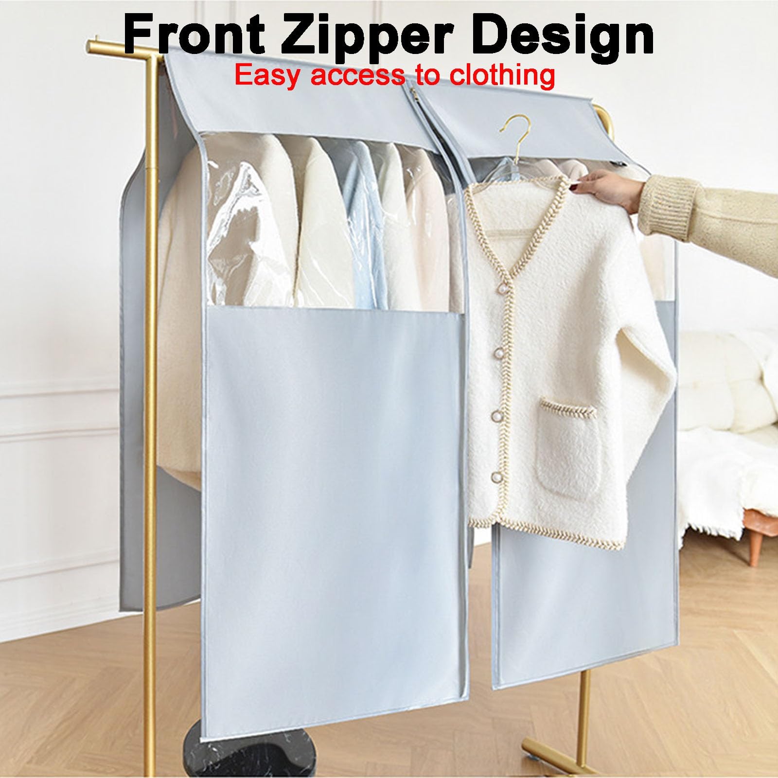 Kleidersack Anzug, 113 CM Breit, Große Größe, Anzugtasche für Kleidung, Ideal für Mäntel und Kleider, mit Frontöffnung(White,120 x 113 cm)