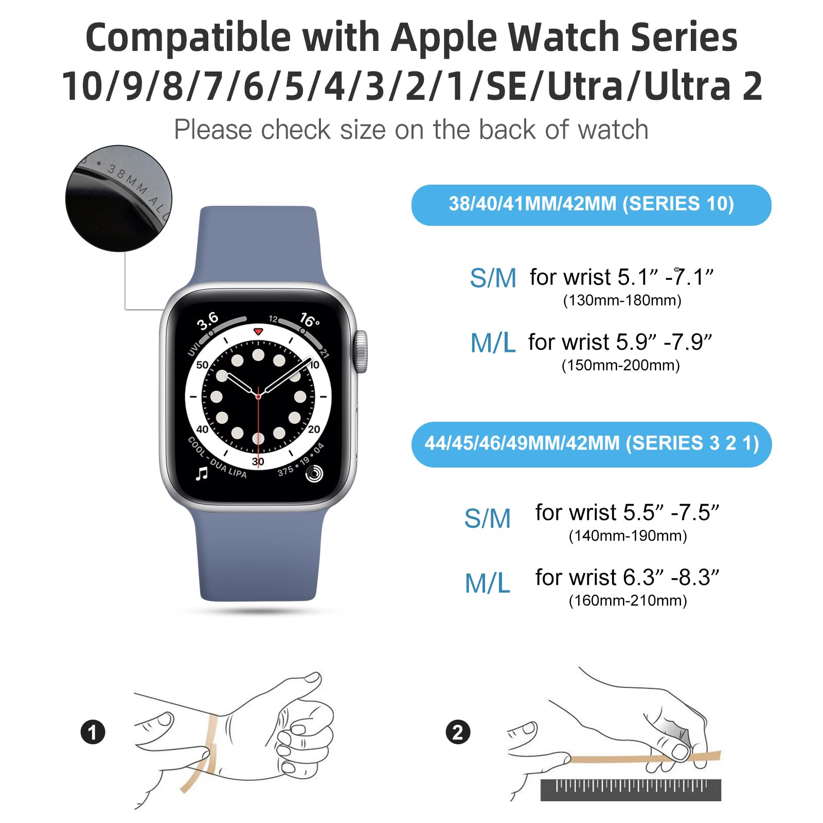 CeMiKa Cinturino Compatibile per Apple Watch Cinturino 38mm 40mm 41mm 42mm 44mm 45mm 46mm 49mm, Silicone Cinturini di Ricambio per iWatch Series 10 9 8 7 6 5 4 3 2 1 SE, 38mm/40mm/41mm-S/M, Blu Grigio