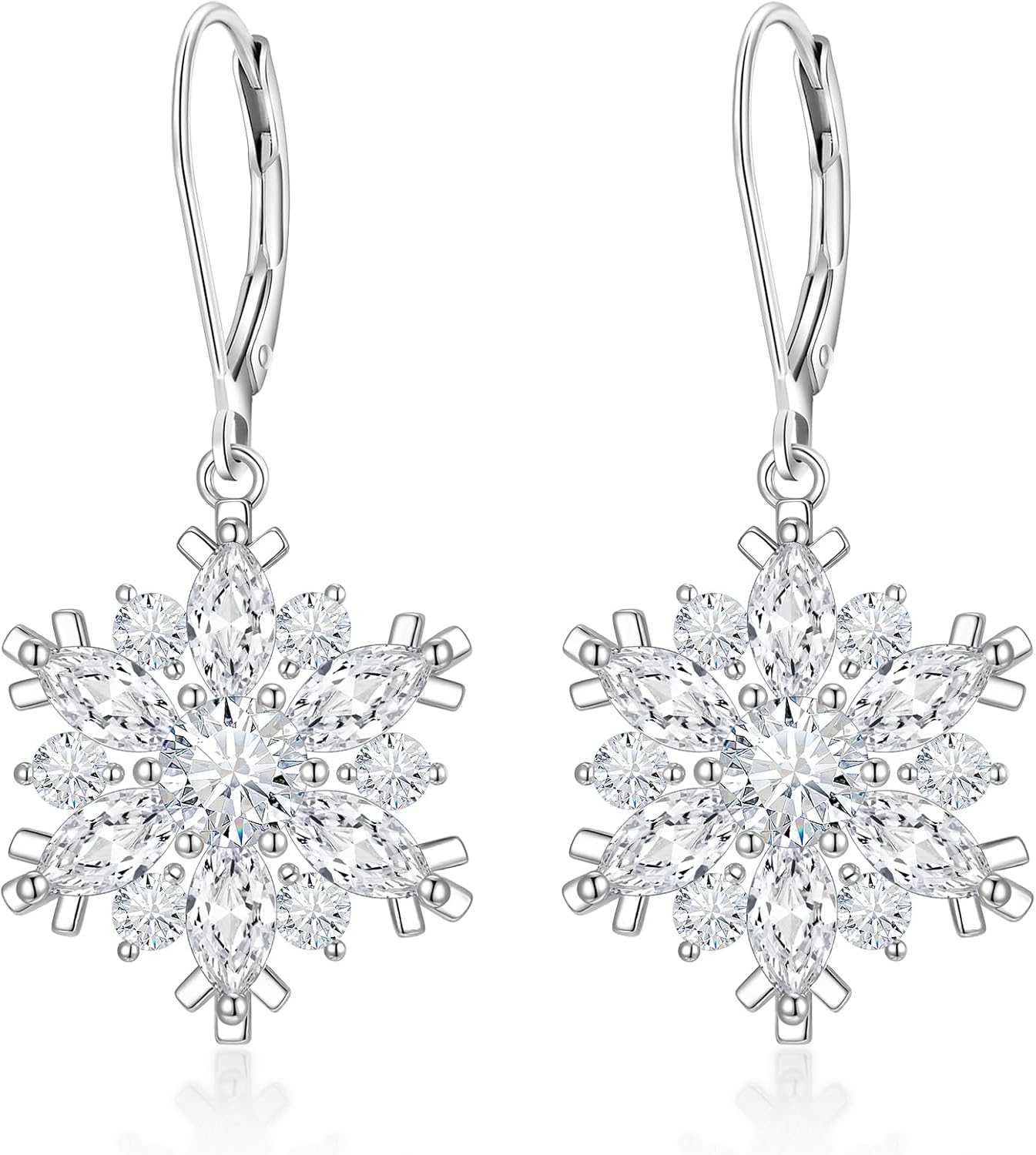 BriLove Snowflake Earrings for Women Winter Party Flower Snowflakes Hook Dangle Drop Pierced/Leverback Earring for Christmas