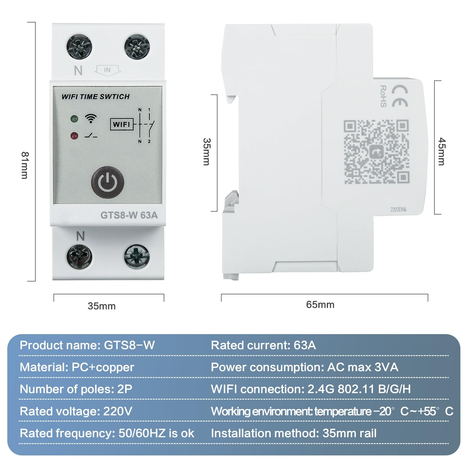 Jadeshay Commutateur Wifi Minuterie Intelligente Wi-Fi Horloge Modulaire Connectée WiFi Contrôlable à Distance via Tuya APP AC220V 4P 63A