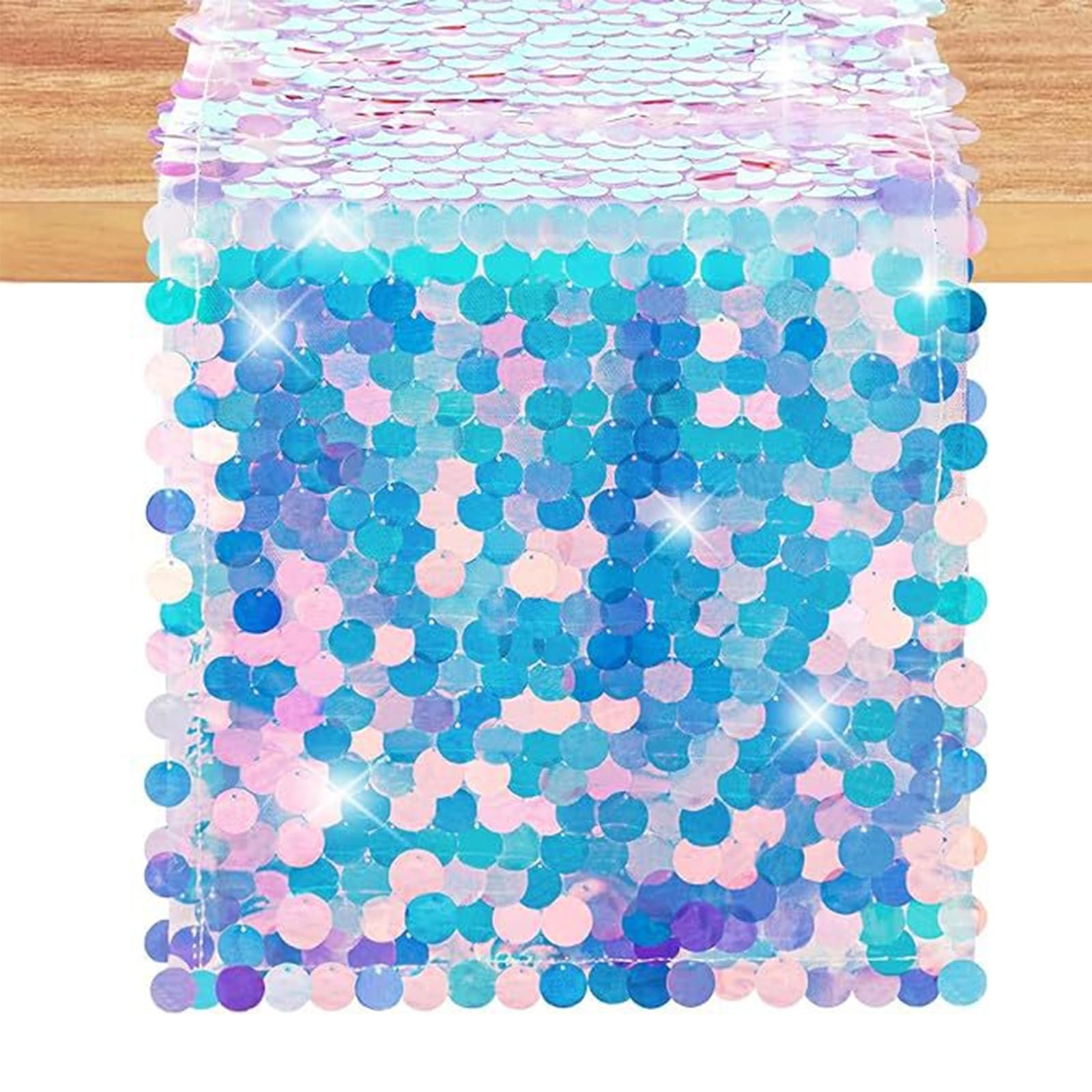 Valicaer Mermaid Table Runner,Sequin Glitter Mesh Table Cloths Iridescent Sparkly Sequin Table Cover Decorative 12 x 84 In Mermaid Table Runner Sequin Tablecloth for Wedding Birthday Party Table Decor
