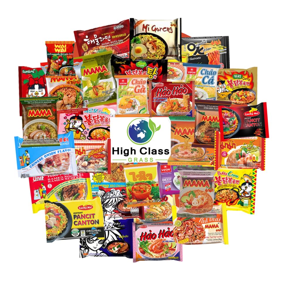 Ramen Noodles from Around the World International Snack Box Variety Pack of 10 Instant Noodles - Japanese, Filipino, Thai, Vietnamese with Chopsticks and Sticker