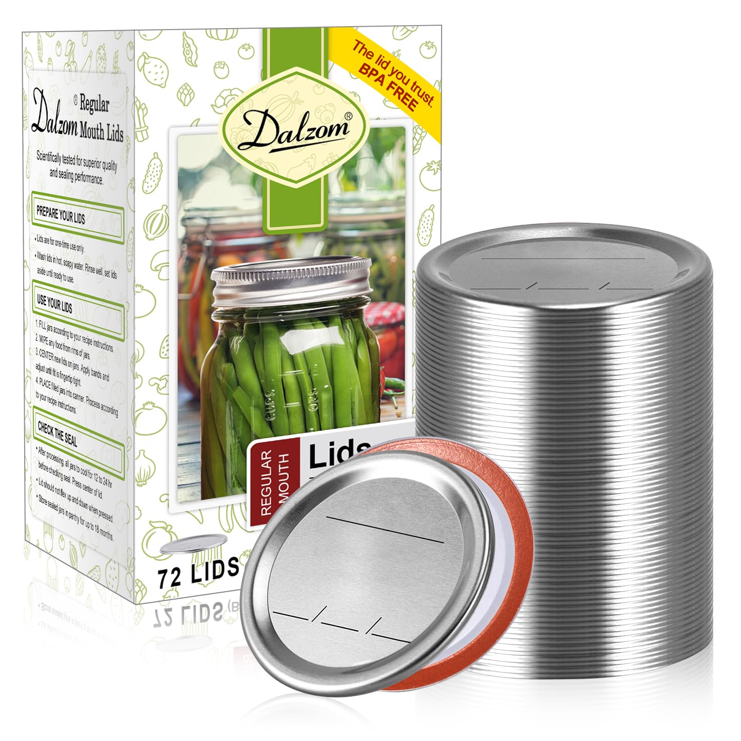 Amazon.com: Dalzom® 72Pcs Canning Lids Regular Mouth, Premium