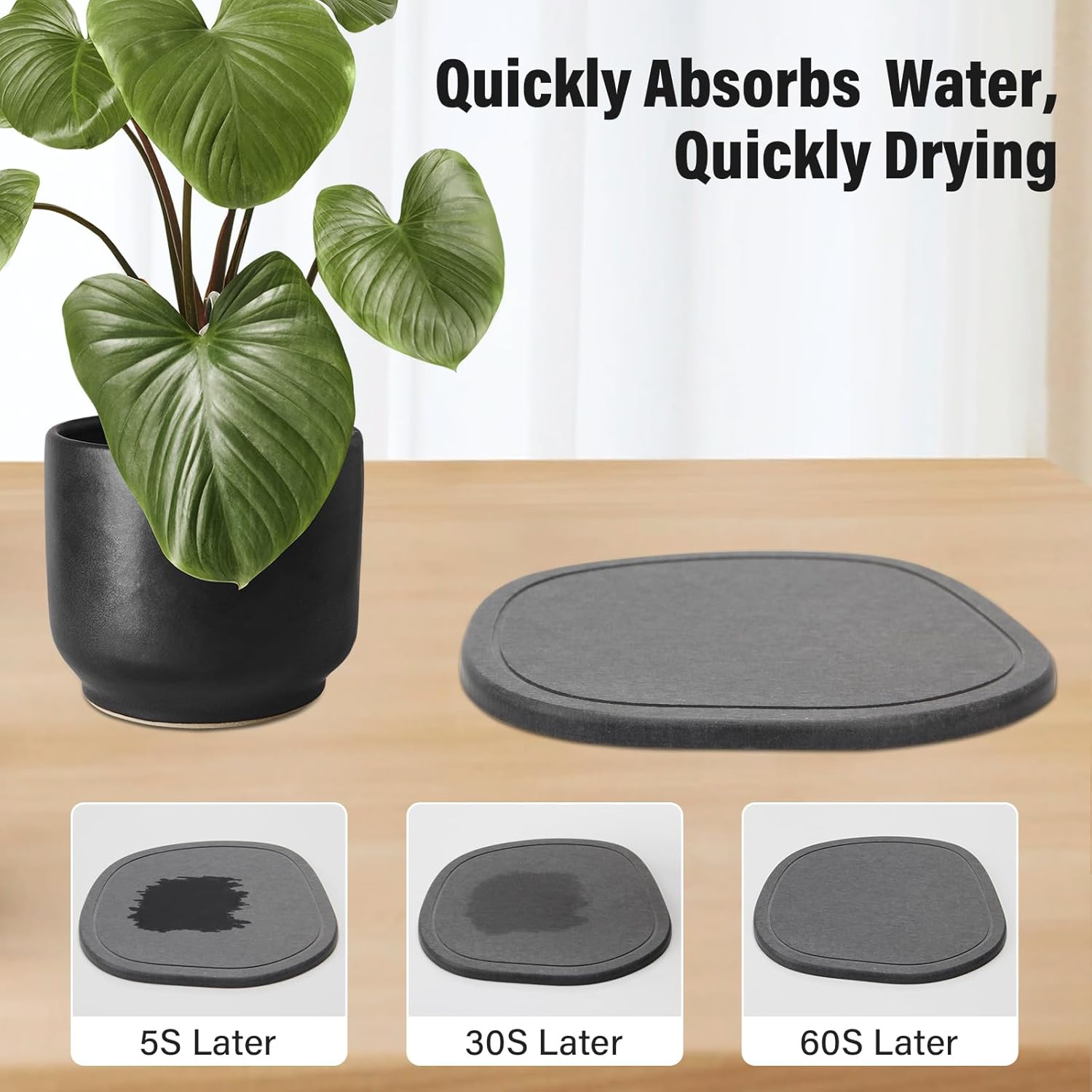 Plant Saucers Instant Dry Diatomaceous Earth Stone Plant Trays Absorbent Durable Flower Pot Saucers for Indoor & Outdoor Use, Keep Floors and Counters Clean and Dry(Large & Small,Irregular) - Image 2