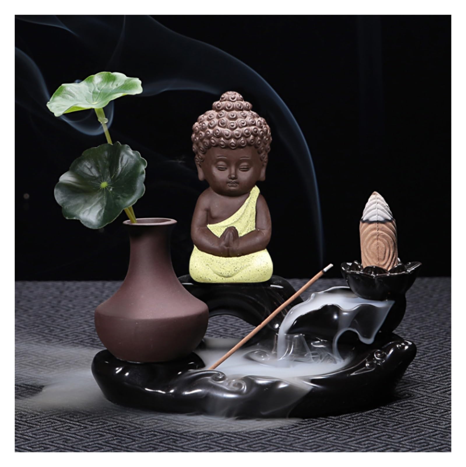 Fuentes de Incienso,Yoga Quemador De Incienso Reflujo, Madera Agar, Aromaterapia, Té, Mascotas, Muebles Creativos For El Hogar Zen(Yellow)