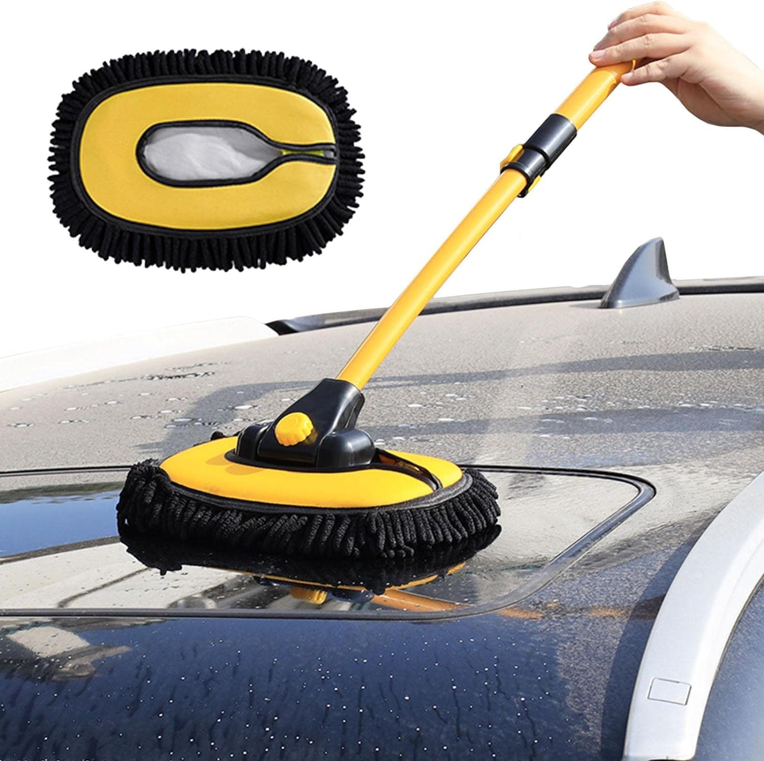 LOOKMINT 15° Curved Car Wash Brush with Telescopic Handle 43" Aluminum Alloy Microfiber Cleaning Mop RV Truck Camper Automotive Windshield Accessories Exterior Interior Detailing Duster Supplies