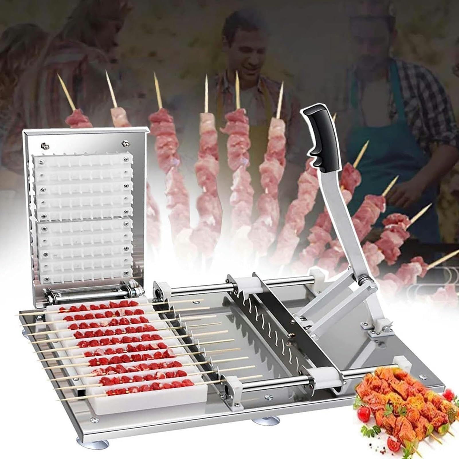 Spiedini di carne per barbecue, spiedini di montone, spiedini manuali per kebab, 10 fori, kit portatile per spiedini, con scatole per carne, per cucina, barbecue, negozio, picnic
