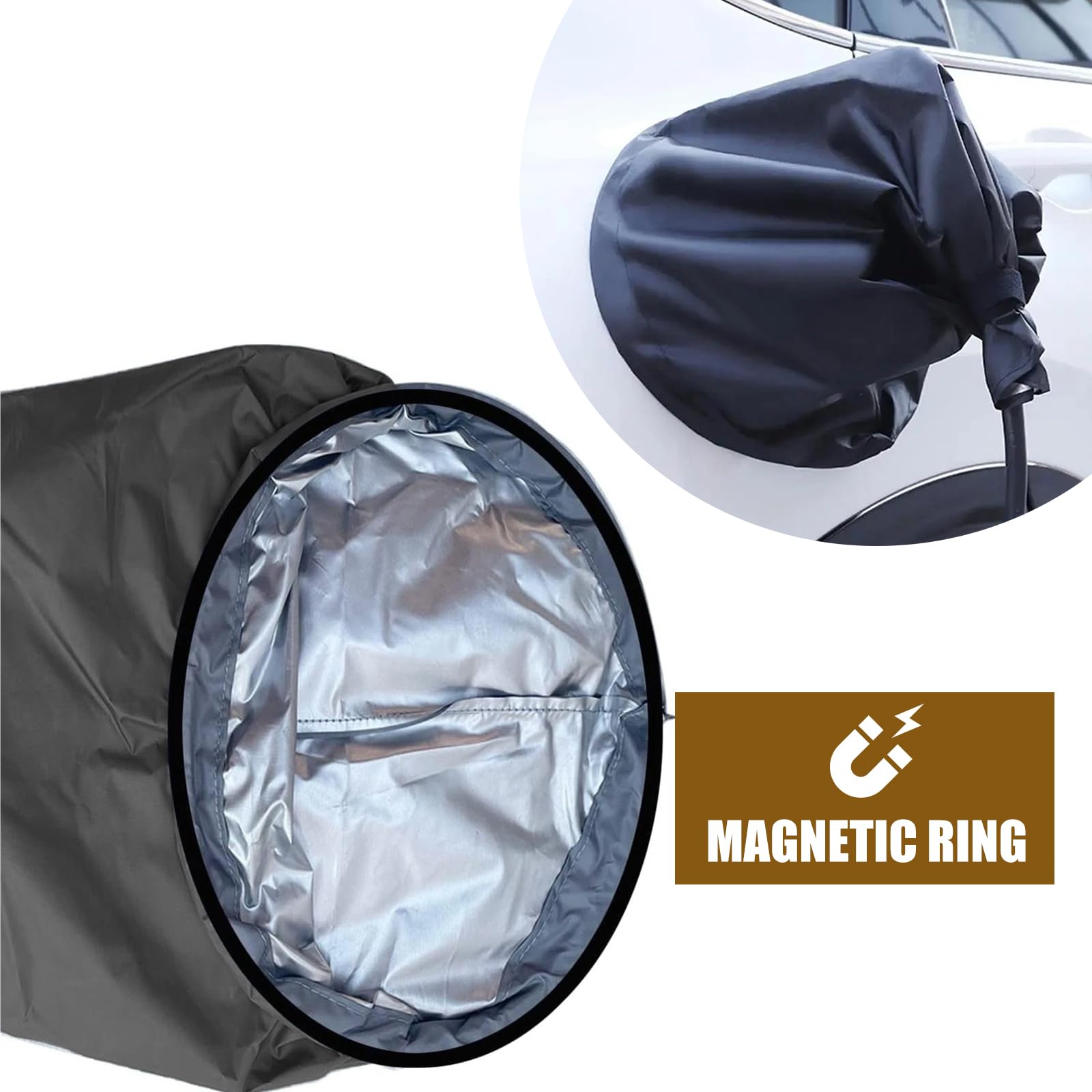 ACESOME - Cubierta para conector de carga para coche eléctrico, tipo 1, tipo 2, puerto de carga, protección magnética, soporte de velcro contra la lluvia, la nieve, el sol y el polvo (plata)