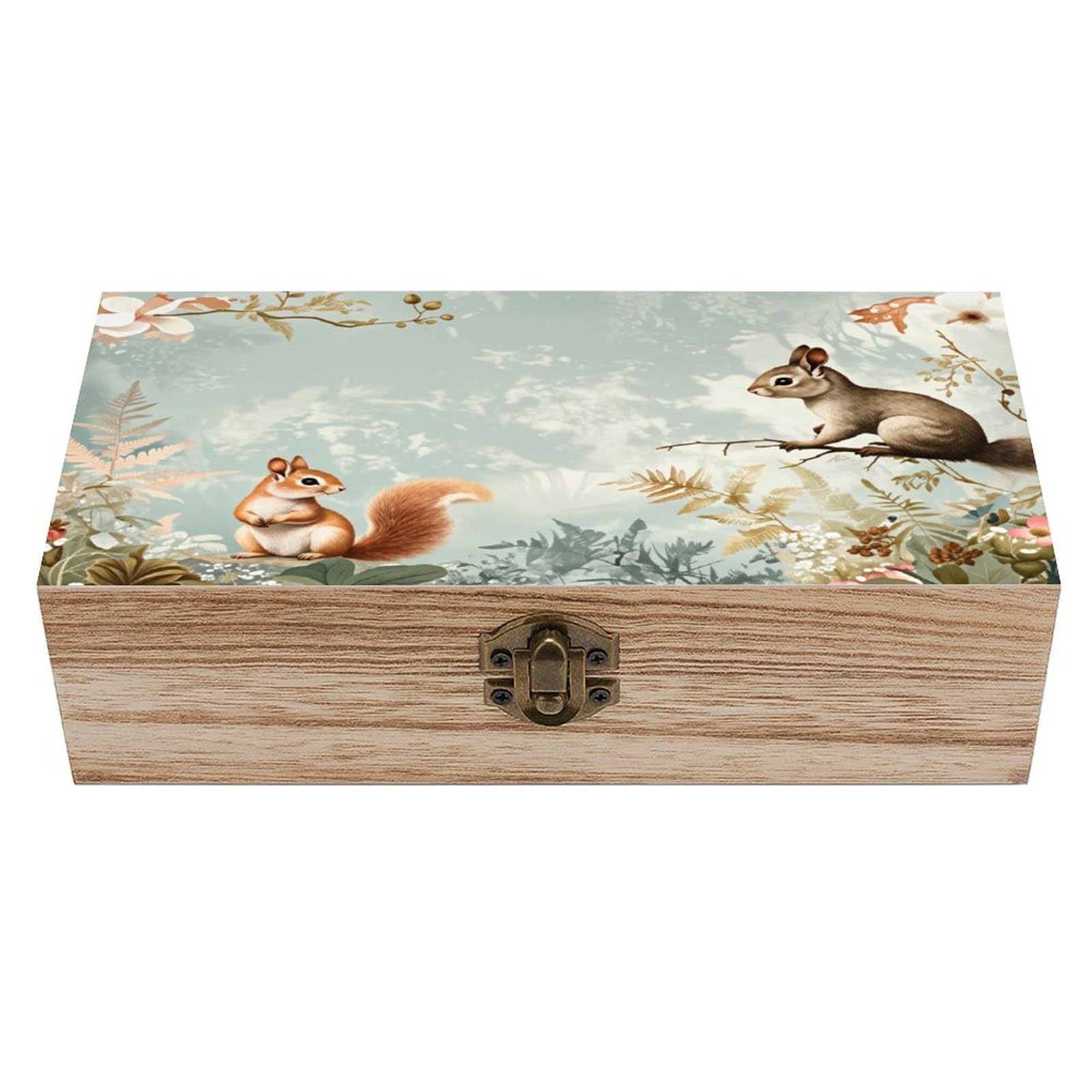 asbwuo Squirrel Flower Vintage Wooden Keepsake Box
