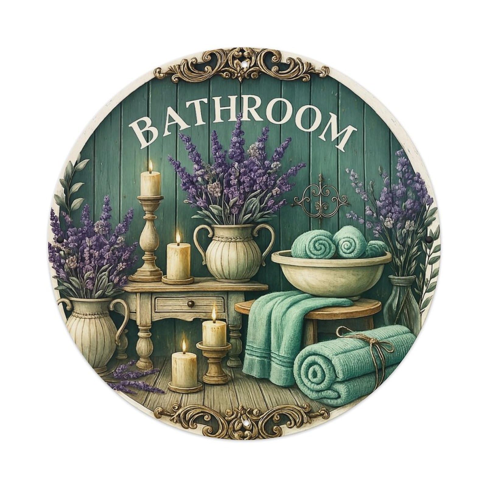 Lavender And Teal Towels Tin Sign Metal Poster Vintage Metal Signs for Home Man Cave Bar Cafe Kitchen laundry room Wall Decorations 8x8 inches