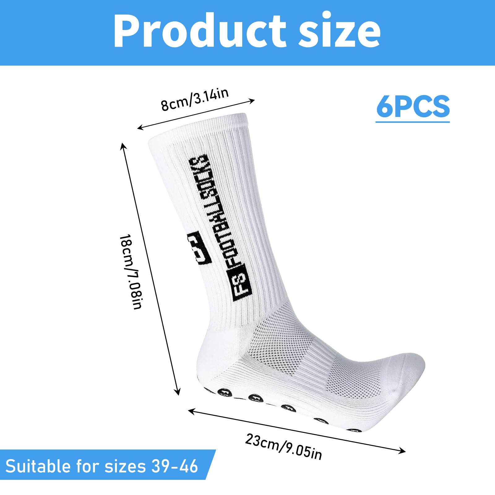MIYUANGKJ 6 par skarpet do piłki nożnej dla mężczyzn, antypoślizgowe skarpety sportowe, skarpety Grip Sock, skarpety piłkarskie, skarpety treningowe, skarpety kompresyjne, rozmiar 38-46, do piłki