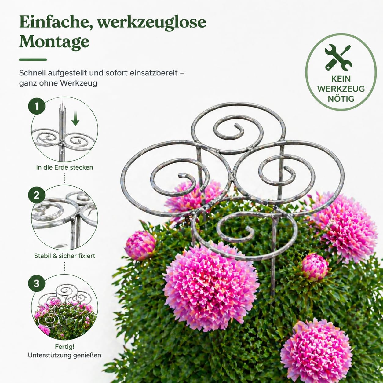 Pflanzenstütze für Pfingstrosen – Metall Pfingstrosen Halterung, Wetterfester Staudenhalter als Rankhilfe, Schwere Ausführung für große Blüten, Pflanzstützring für Rosen, Hortensien, Tomaten (L)