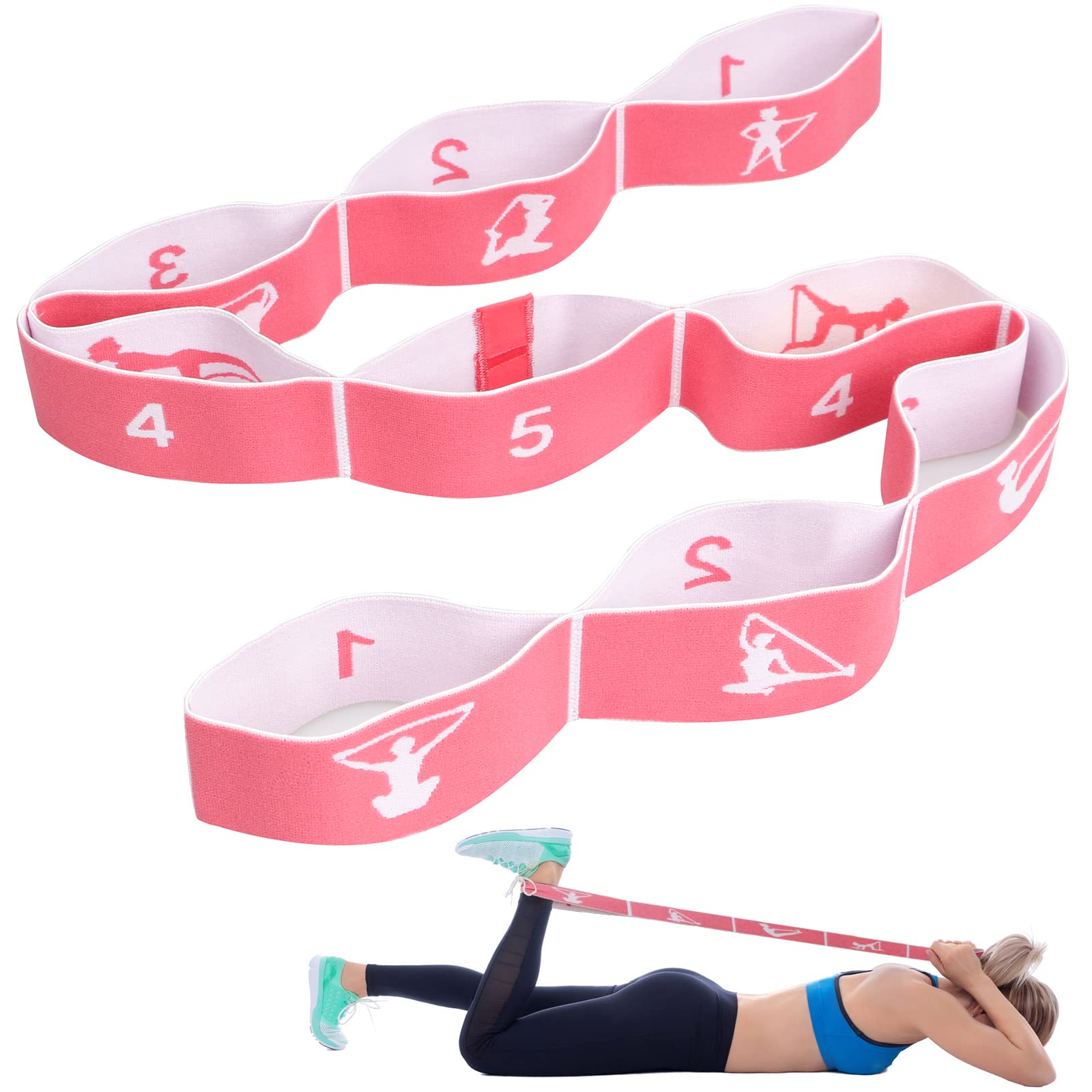 CLOPAE Fascia Yoga Elastico Fasce di Resistenza 9 anelli Elastici Fitness Bande Yoga Elastico Pilates Stretching Cinghia Sportiva Altamente Elastica