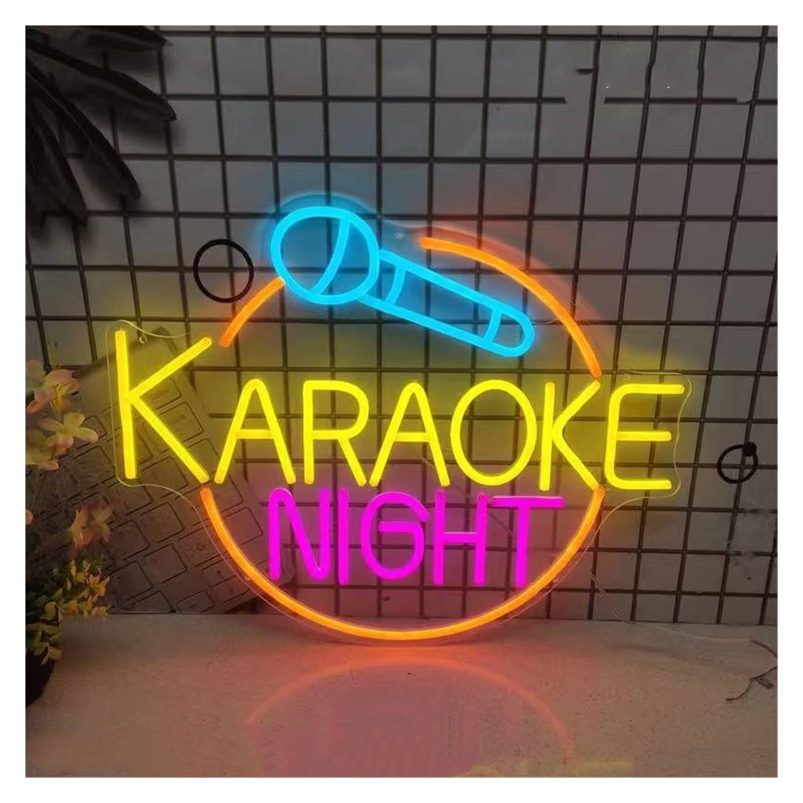 RONGCH Hanging Art Signs Neon Sign Karaoke Night for Music Room Bar Open Studio Game Room Wall Decor 52x42.7cm