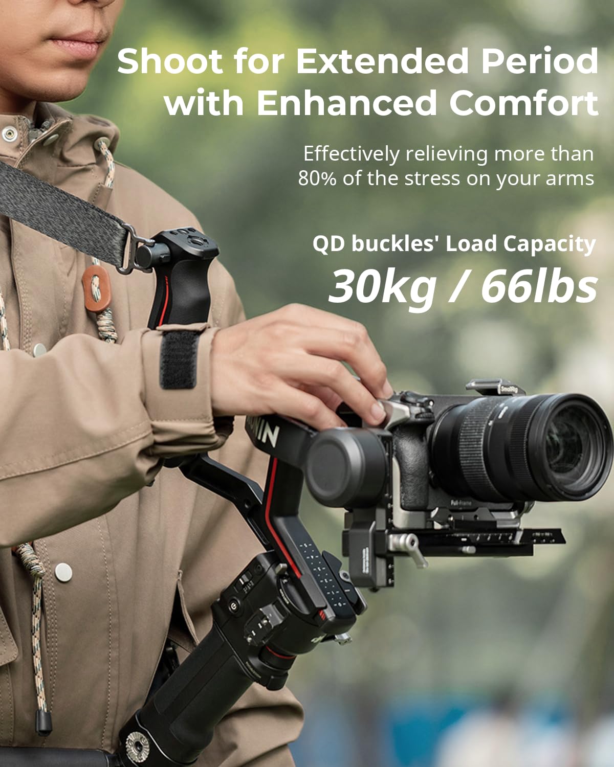 SMALLRIG Gewichtsreduzierender Schultergurt, Sling-Griff für DJI, Gimbal-Gürtel mit Verbesserten QD-Schnallen für RS 4 / RS 4 Pro/RS 4 Mini/RS 3 / RS 3 Pro/RS 3 Mini/RS 2, Schwarz - 5362