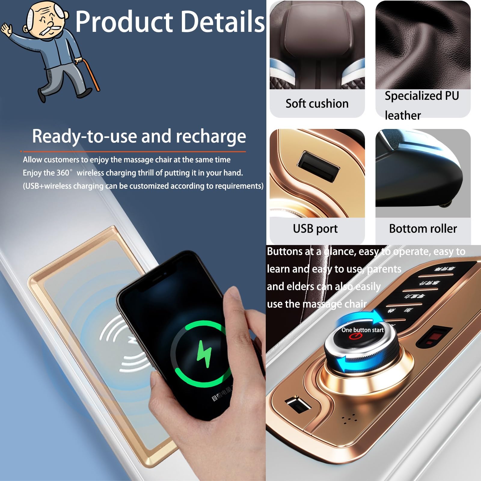 Sillón de Masaje 3D, Sillón de Masaje Inteligente para Dormir Airbag Pantalla Táctil Conexión Bluetooth Viajar Casa Oficina(Purple)